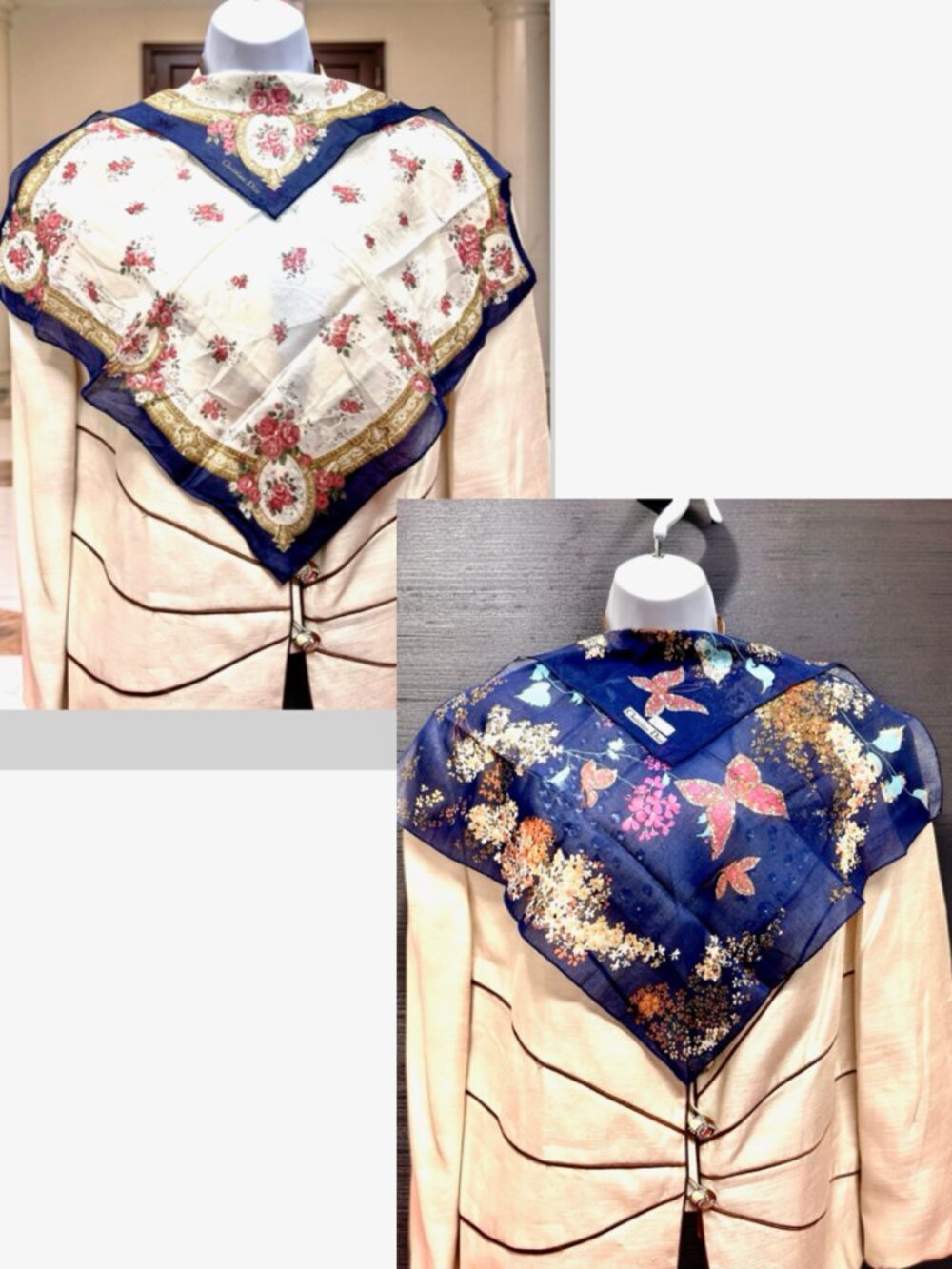 2)  New -  Christian Dior  cotton made 19  Mini scarf/Neck-kerchief blue pink(20